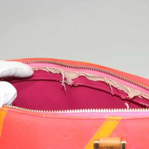 LOUIS VUITTON Monogram Vernis Fluo Houston Hand Bag Orange M91935 Auth 131452 - Picture 9 of 16